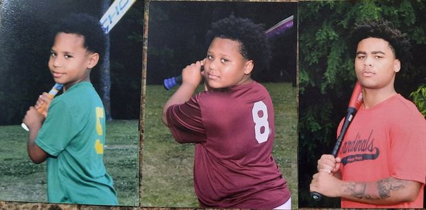 Three photographs side by side of three players in different team shirts